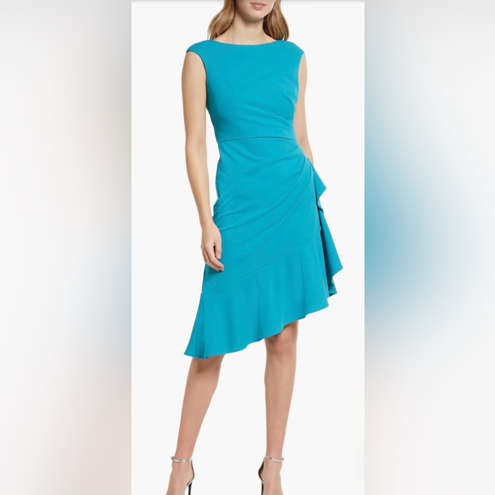 Eliza J Cascade Ruffle Sheath Dress SZ 4